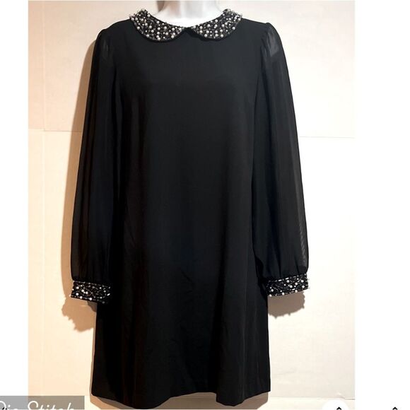 S.L. Fashions Dresses & Skirts - Size 12P Chic Black Long Sleeve Dress with Beaded Trim